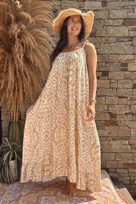 Made in Italy Balearic Tie Shoulder Dress Indian Yellow - ** 