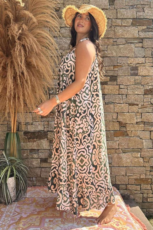 Made in Italy Nyssa Tie Shoulder Dress Palm /57 =