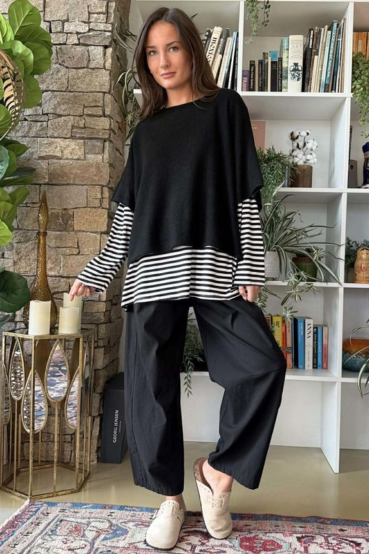  Perfect Breton V Long Sleeve Top Black /25