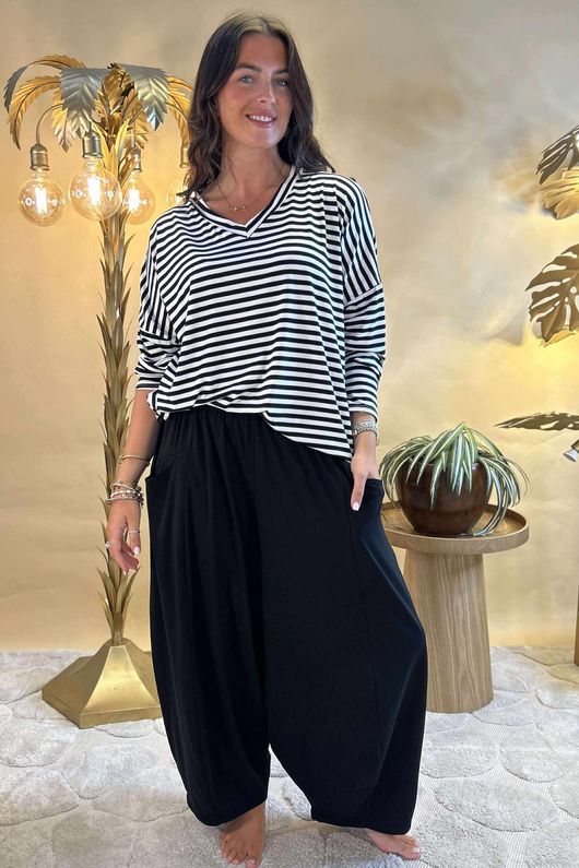 Made in Italy Perfect Breton V Long Sleeve Top Black