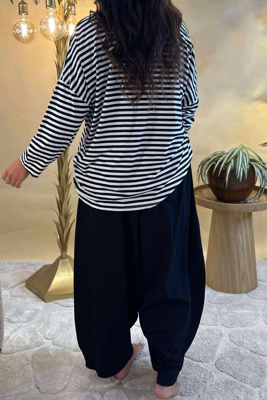 Made in Italy Perfect Breton V Long Sleeve Top Black