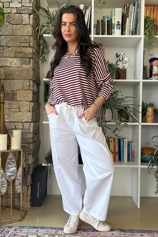  Perfect Breton V Long Sleeve Top Burgundy -