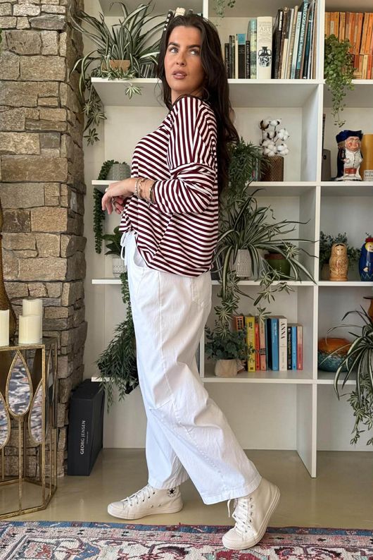  Perfect Breton V Long Sleeve Top Burgundy -