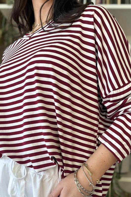  Perfect Breton V Long Sleeve Top Burgundy -