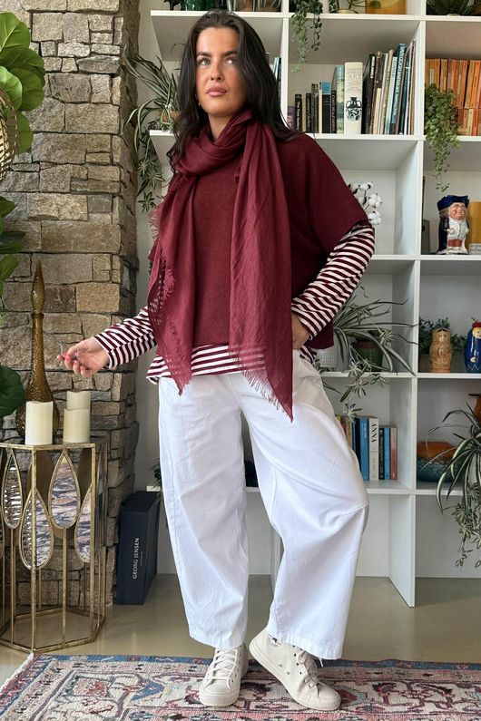  Perfect Breton V Long Sleeve Top Burgundy -