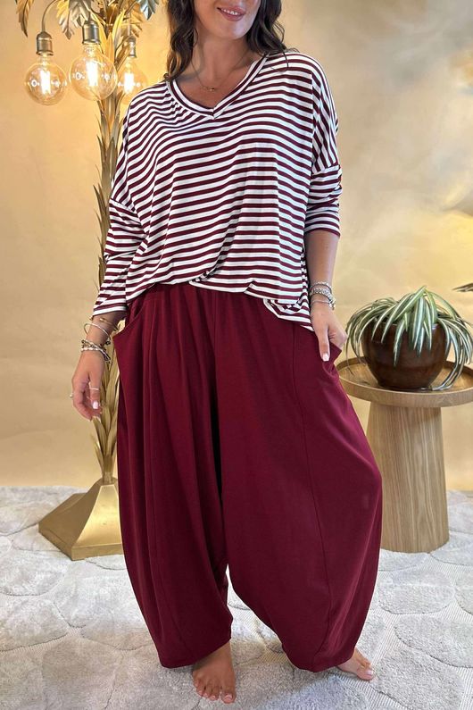 Made in Italy Perfect Breton V Long Sleeve Top Burgundy