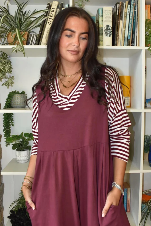 Perfect Breton V Long Sleeve Top Burgundy 