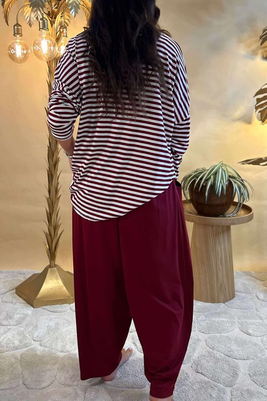 Made in Italy Perfect Breton V Long Sleeve Top Burgundy