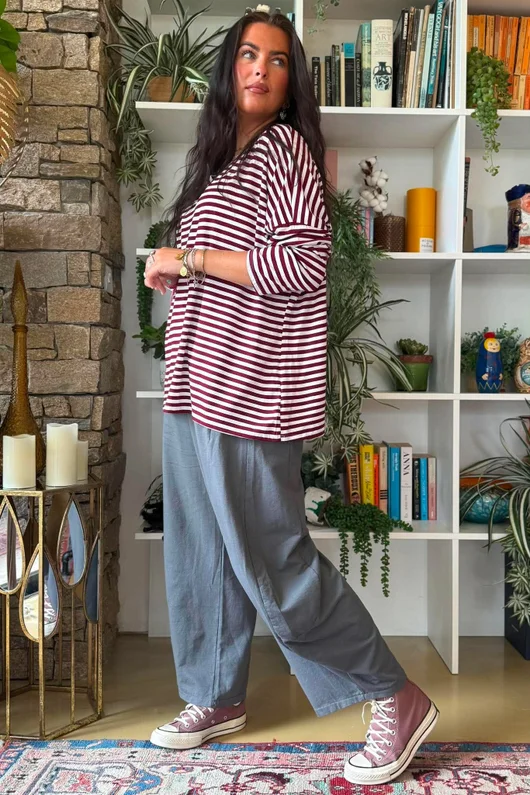 Perfect Breton V Long Sleeve Top Burgundy 