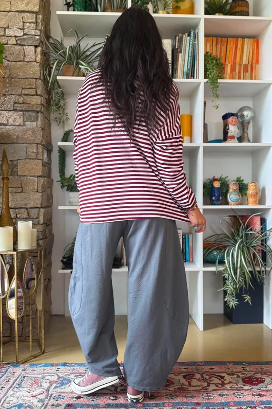 Perfect Breton V Long Sleeve Top Burgundy 