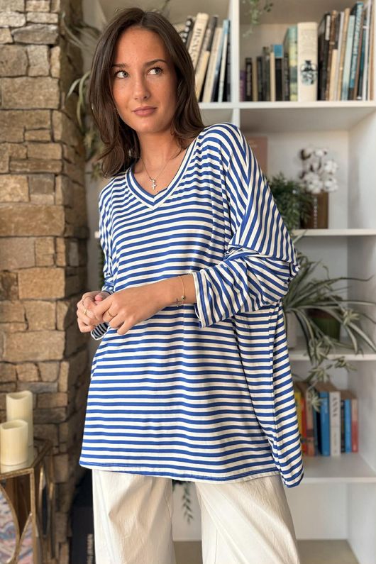  Perfect Breton V Long Sleeve Top Cobalt 