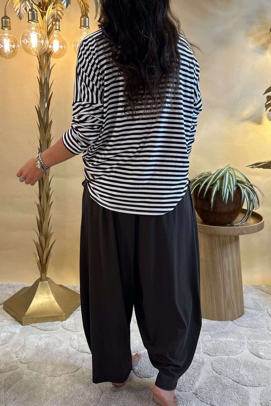 Made in Italy Perfect Breton V Long Sleeve Top Dark Brown