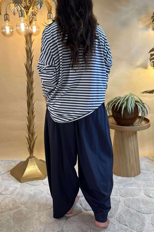 Made in Italy Perfect Breton V Long Sleeve Top Dark Denim