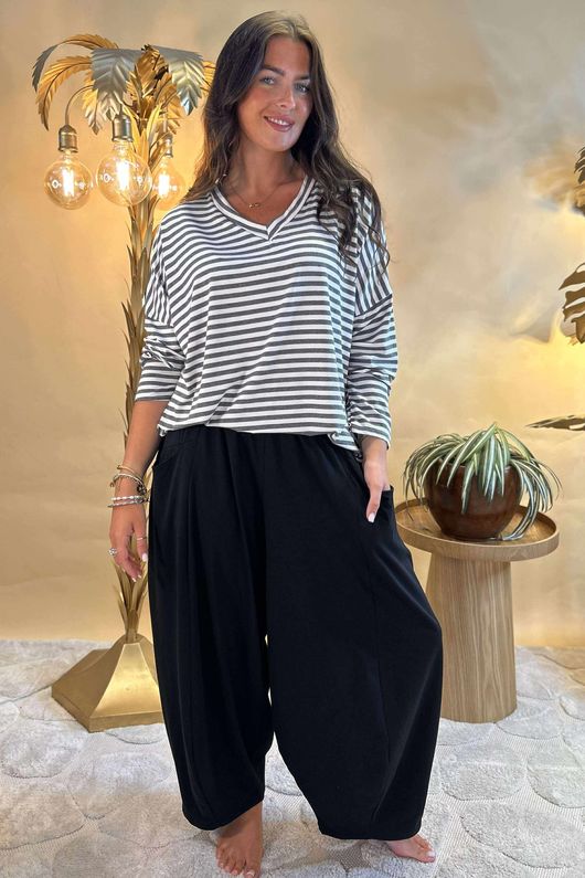 Made in Italy Perfect Breton V Long Sleeve Top Dark Grey