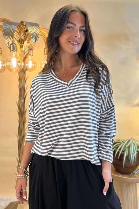 Made in Italy Perfect Breton V Long Sleeve Top Dark Grey /12 =