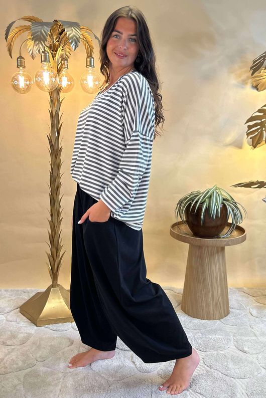 Made in Italy Perfect Breton V Long Sleeve Top Dark Grey