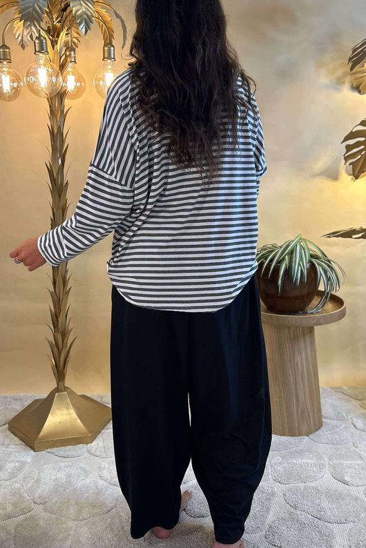 Made in Italy Perfect Breton V Long Sleeve Top Dark Grey