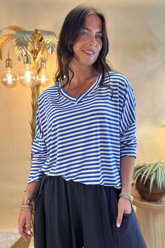 Made in Italy Perfect Breton V Long Sleeve Top Med Blue /13 =