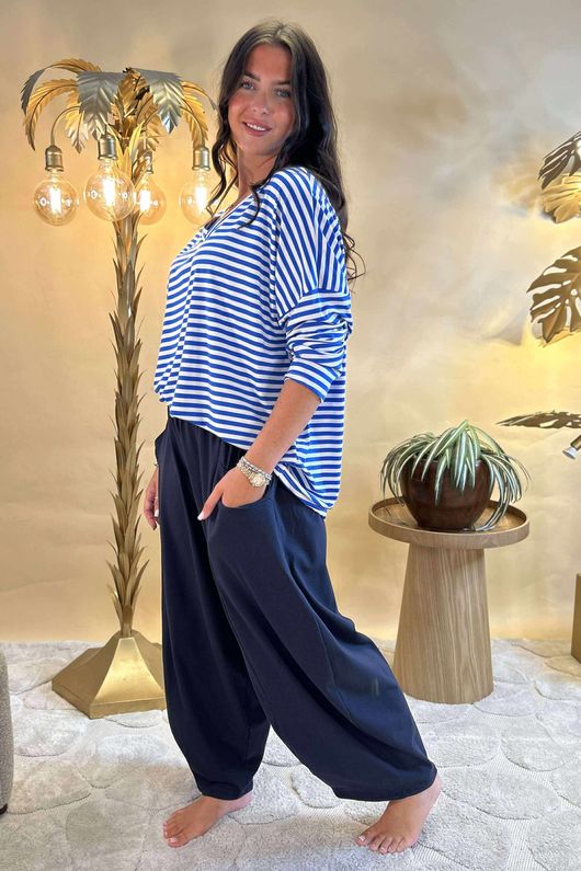 Made in Italy Perfect Breton V Long Sleeve Top Med Blue