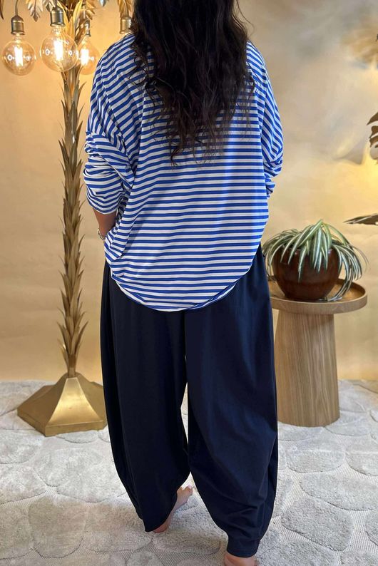 Made in Italy Perfect Breton V Long Sleeve Top Med Blue