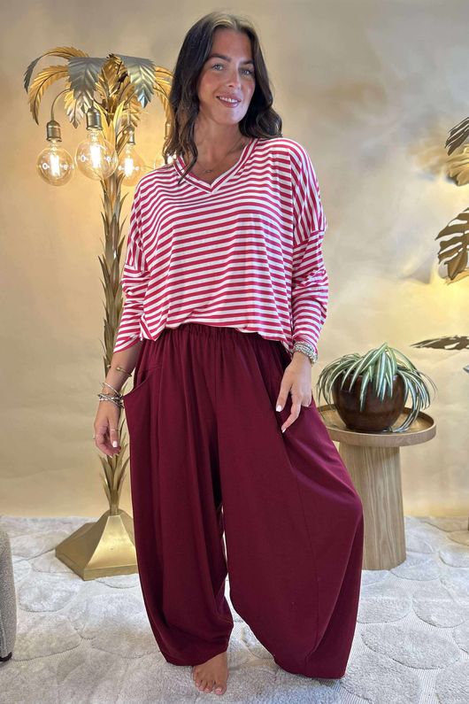 Made in Italy Perfect Breton V Long Sleeve Top Hot Pink