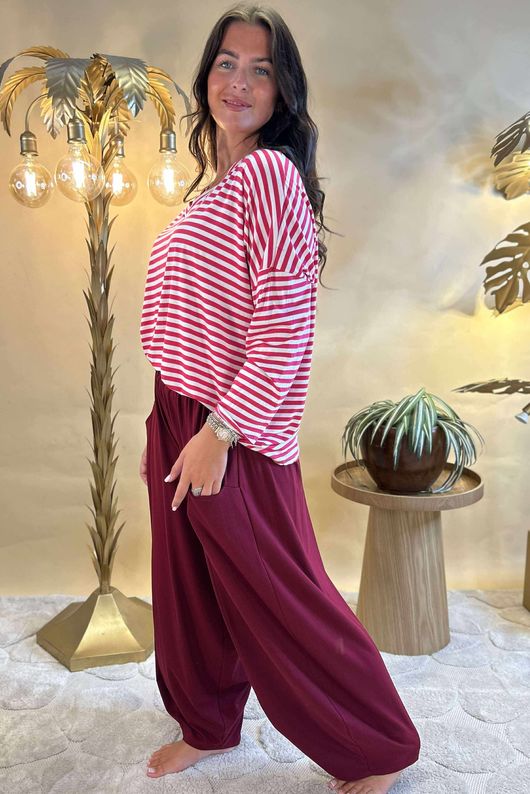 Made in Italy Perfect Breton V Long Sleeve Top Hot Pink