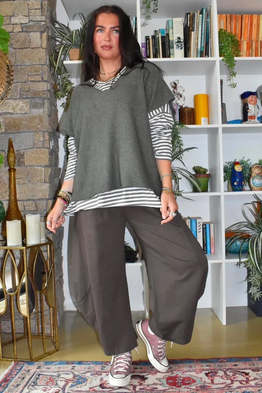  Perfect Breton V Long Sleeve Top Khaki 