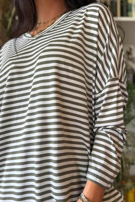  Perfect Breton V Long Sleeve Top Khaki 