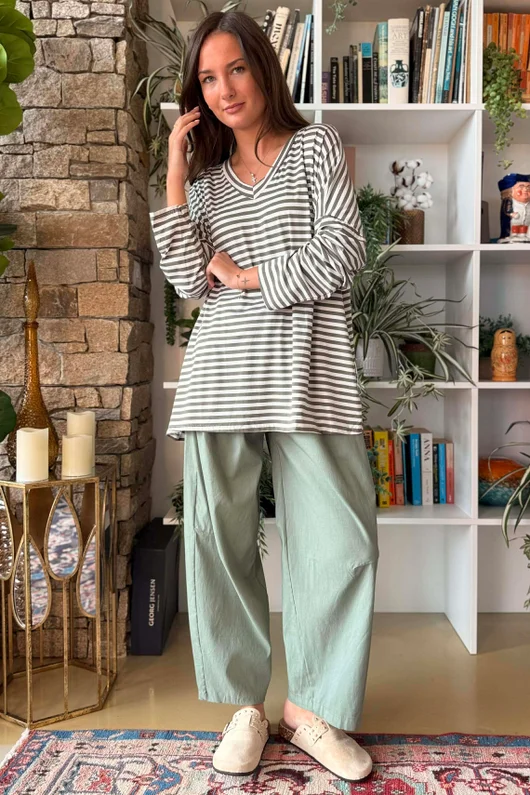  Perfect Breton V Long Sleeve Top Khaki /15