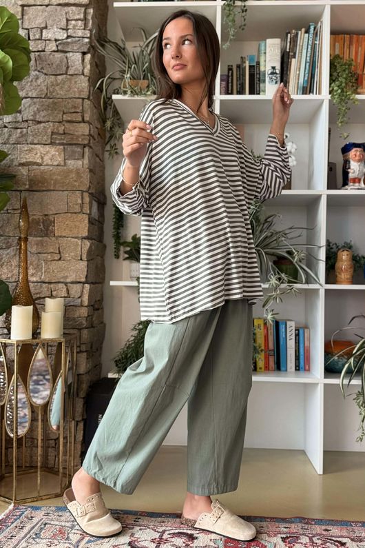  Perfect Breton V Long Sleeve Top Khaki /15