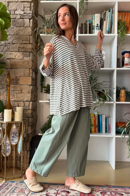  Perfect Breton V Long Sleeve Top Khaki /15
