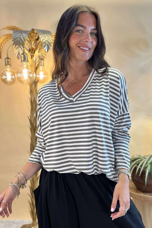Made in Italy Perfect Breton V Long Sleeve Top Khaki /24 =