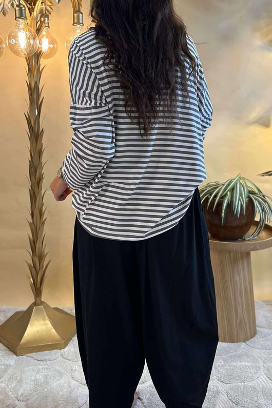 Made in Italy Perfect Breton V Long Sleeve Top Khaki