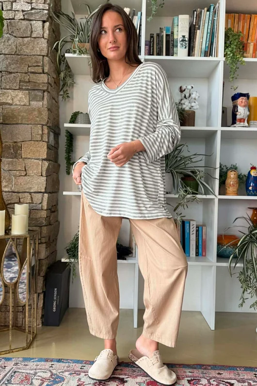  Perfect Breton V Long Sleeve Top Light Grey /10