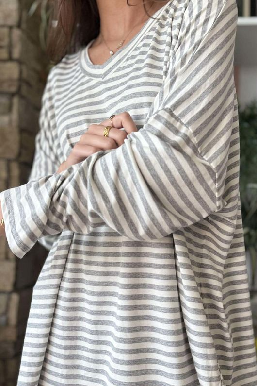  Perfect Breton V Long Sleeve Top Light Grey /10