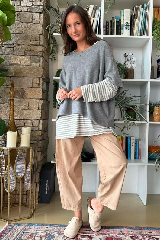  Perfect Breton V Long Sleeve Top Light Grey /10