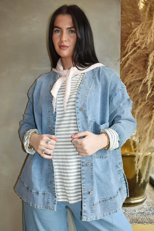  Perfect Breton V Long Sleeve Top Light Grey 