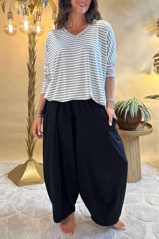 Made in Italy Perfect Breton V Long Sleeve Top Light Grey