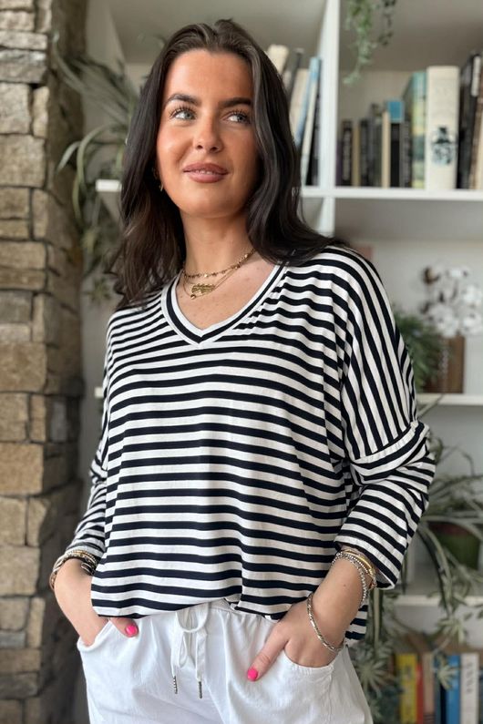  Perfect Breton V Long Sleeve Top Navy /20