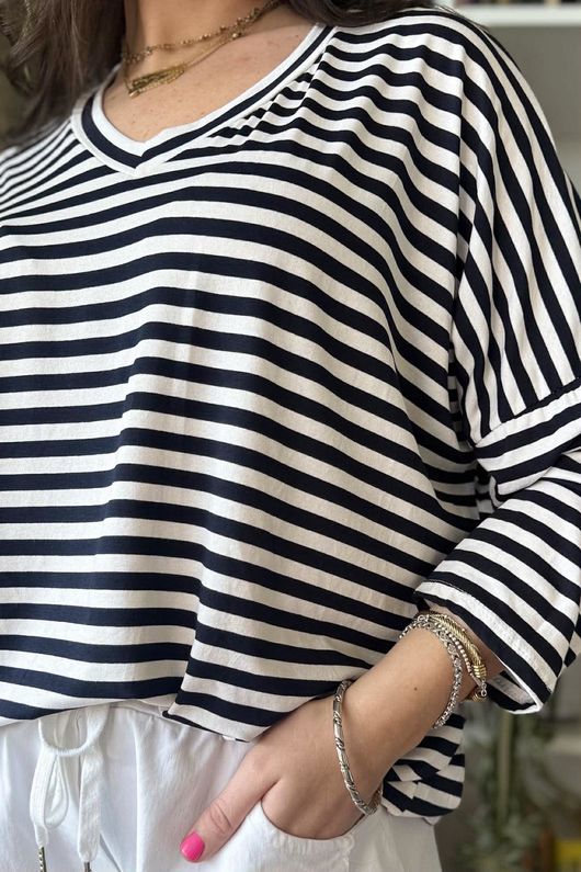  Perfect Breton V Long Sleeve Top Navy /20