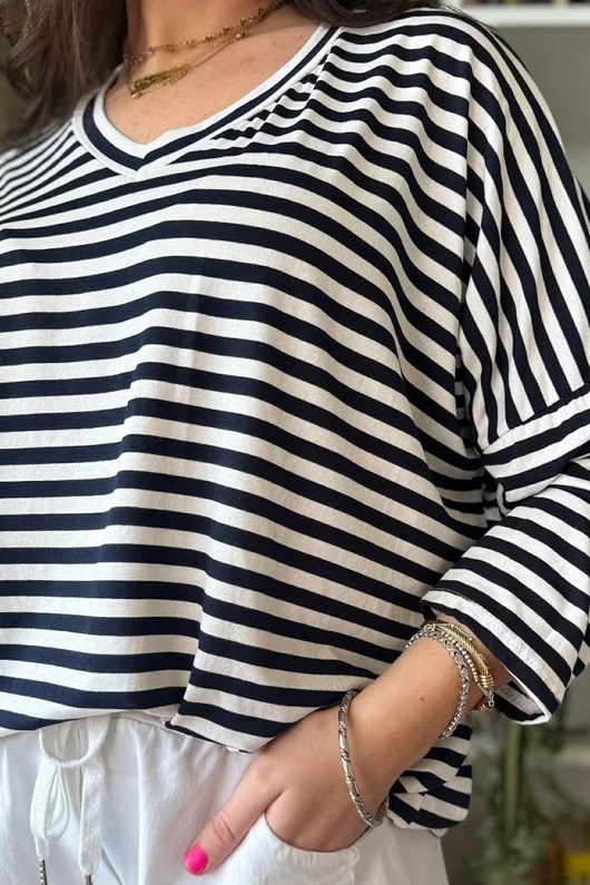  Perfect Breton V Long Sleeve Top Navy /20