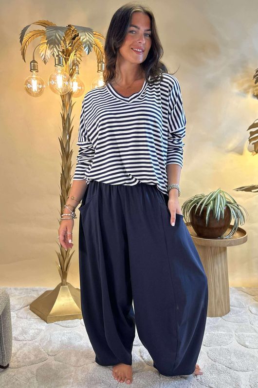 Made in Italy Perfect Breton V Long Sleeve Top Navy