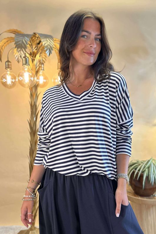 Made in Italy Perfect Breton V Long Sleeve Top Navy /24 =