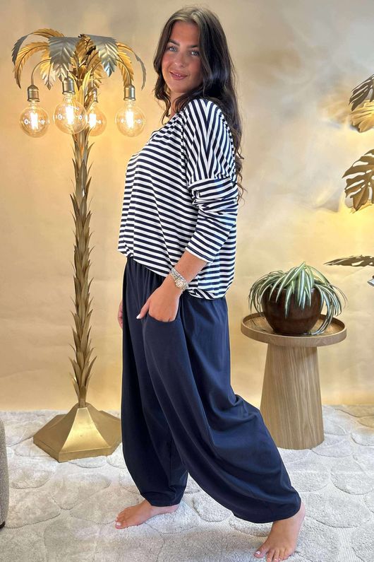 Made in Italy Perfect Breton V Long Sleeve Top Navy