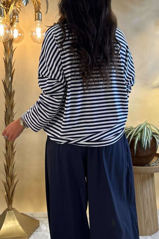 Made in Italy Perfect Breton V Long Sleeve Top Navy