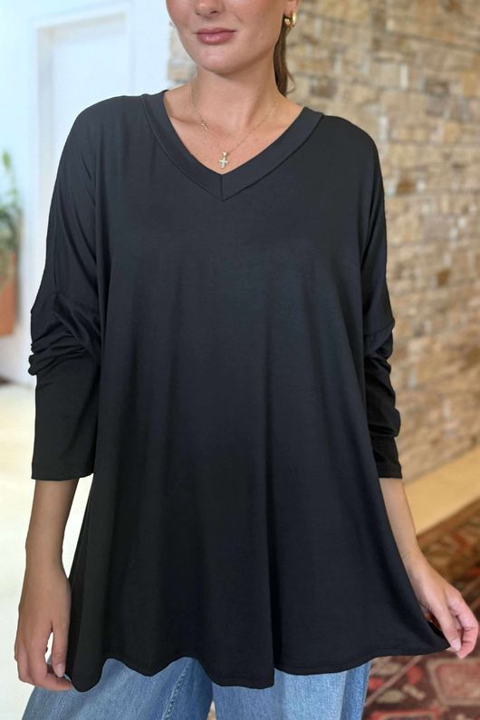 Made in Italy Perfect V Long Sleeve Top Black /15 =