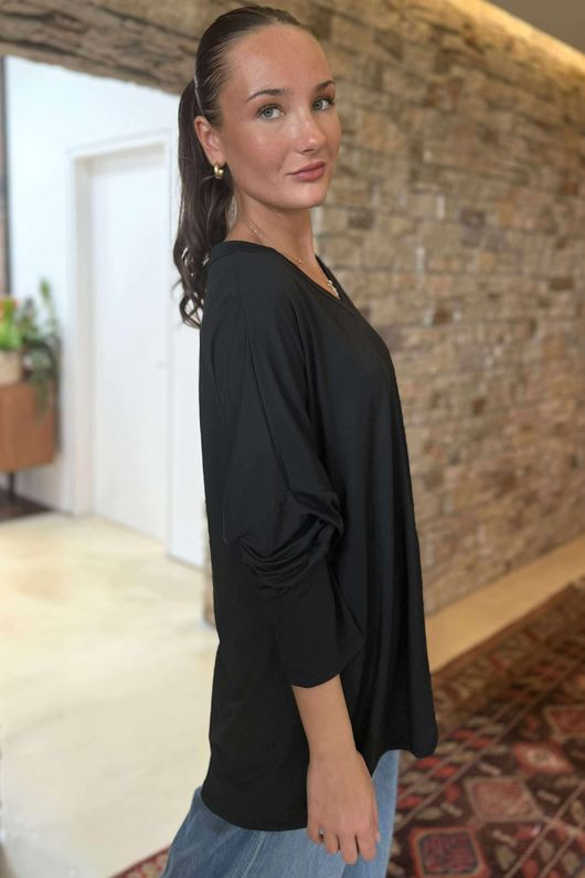Made in Italy Perfect V Long Sleeve Top Black