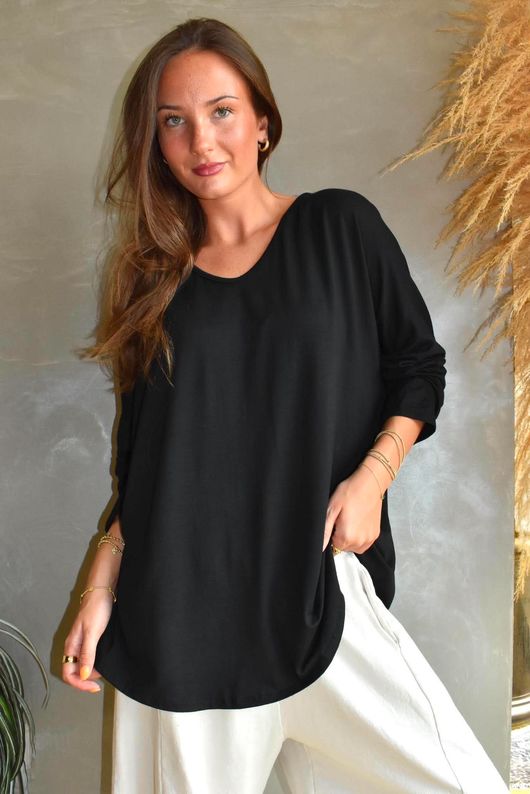  Perfect V Long Sleeve Top Black 