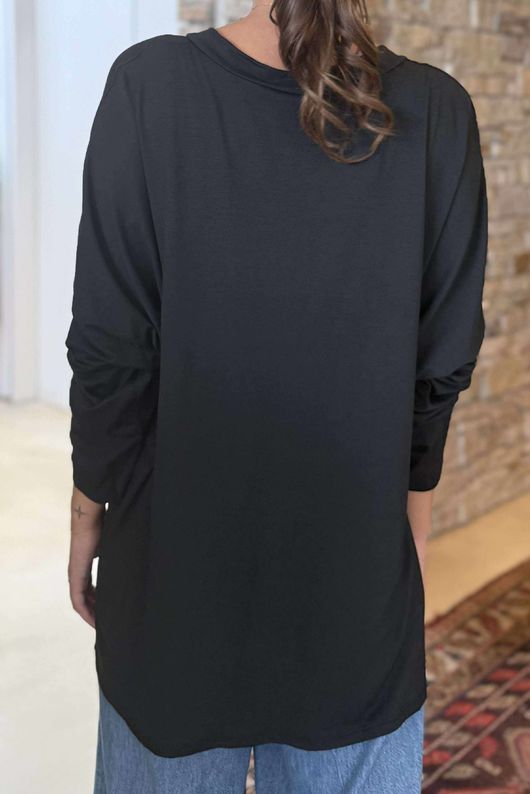 Made in Italy Perfect V Long Sleeve Top Black
