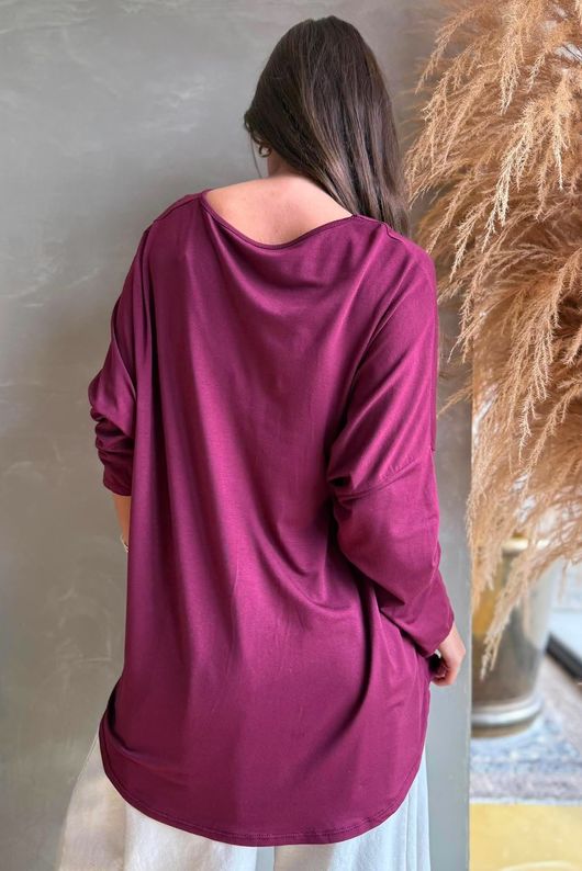  Perfect V Long Sleeve Top Burgundy  